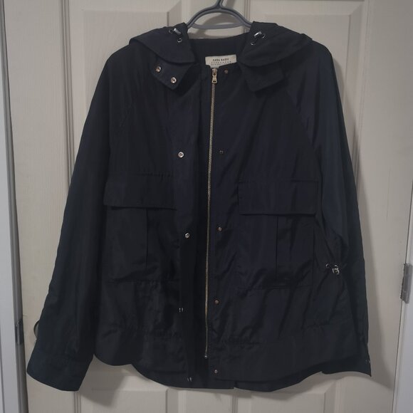 Zara Navy Blue Waterproof Bomber Jacket with Hood - Picture 3 of 10